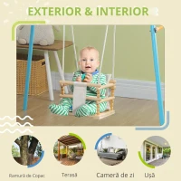 AIYAPLAY Leagan pentru copii 9-36 luni din lemn si bumbac, pentru spatii interioare si exterioare cu franghie reglabila si perna detasabila, 30x30x110-180 cm, culoarea lemnului si alb(m-4)