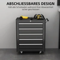 HOMCOM gereedschapskist, gereedschapskast, op wieltjes, 5 laden, staal, zwart(m-7)