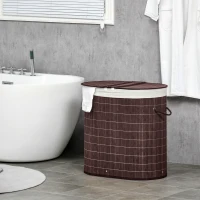 HOMCOM Wäschekorb Wäschesammler, 100L Fassungsvermögen, abnehmbarer Deckel, 38 cm x 38 cm x 57 cm, Braun(m-10)
