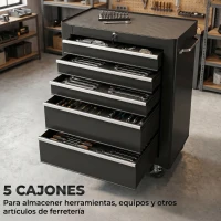 HOMCOM Carro de Herramientas para Taller con Ruedas 5 Cajones Armario con Cierre y Asa Lateral 61,5x33x82,5 cm Negro(m-4)