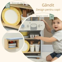 AIYAPLAY Set bucătărie cu chiuvetă, mașină de spălat vase din lemn pentru copii, 32 piese accesorii, MDF, pentru copii de la 3 ani, albastru deschis(m-5)