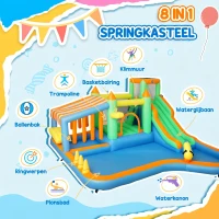 AIYAPLAY Springkasteel voor Kinderen, met Waterglijbaan, Pierenbad, Klimmuur, voor Binnen en Buiten, 416 x 370 x 195 cm, Kleurrijk(m-4)