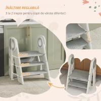 AIYAPLAY Treaptă pentru copii 3 trepte, scări de bucătărie pentru copii, pliabilă, înălțime ajustabilă de la 2 la 3 trepte, gri(m-7)