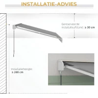 Outsunny Elektrische/Handmatig Uitschuifbare Zonnescherm, Volledig Gesloten Cassette, Afstandsbediening, Aluminium Frame, 3 x 2,5 m, Lichtgrijs(m-5)