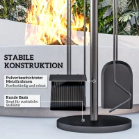 Outsunny Haardgereedschap, 5-delig, Bezem, Schop, Tang, Pook en Standaard, Brandveilig Metaal, Zwart(m-5)