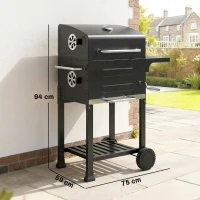 Outsunny Holzkohlegrill Kompakt Grillwagen mit Deckel Thermometer Grillrost Seitentisch Aschefach Lüftungsschlitzen(m-3)