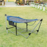 Outsunny Rede de Jardim com Suporte Dobrável com Cama de Tecido Oxford e Malha Respirável Bolso de Armazenagem e Bolsa de Transporte 235,5x82x90,5cm Azul e Prata(m-9)