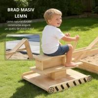 AIYAPLAY Cutie de nisip din lemn pentru copii cu excavator, cutie de nisip pentru copii cu scaun rotativ 360° și căptușeală 184x90x56 cm natural(m-6)