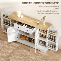 HOMCOM Sideboard keukenkast met 4 deuren, lade, verstelbare plank, deurplanken voor keuken, eetkamer, 138x40x85cm, wit(m-4)