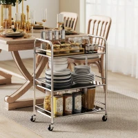 HOMCOM 3 Tier Stainless Steel Kitchen Storage Trolley with Adjustable Shelf - Silver(m-2)