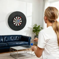 SPORTNOW Dartscheibe Dartboard-Set mit Schutzring, 6 Dartpfeile mit Stahlspitzen, Sisal, Kunststoff, Schwarz(m-10)