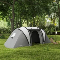 Outsunny Tienda de Camping Familiar para 4-5 Personas con 2 Habitaciones Separadas Puertas y Ventanas 450x220x180 cm Gris(m-10)