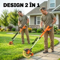 Outsunny Trimmer cu Acumulator 2-în-1, Tăietor de Iarbă 18V cu 2 Baterii de 4Ah, Încărcător, Tija Telescopică, Cap Înclinat, Mâner Reglabil, Tăiere 25cm, 8000 RPM, Ușor pentru Gazon și Grădină(m-4)