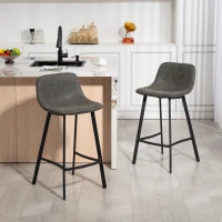 HOMCOM Bar Stools Set of 2, PU Leather Dining Stools with Backrest, Footrest, for Kitchen, Counter, Breakfast Bar, Grey(m-10)