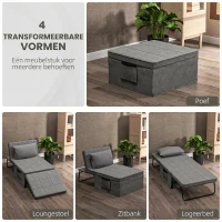 HOMCOM 4-in-1 opklapbed fauteuil voetenbank ligstoel 5-laags in hoogte verstelbaar grijs(m-4)