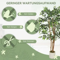 HOMCOM Künstlicher Banyanbaum Kunstpflanze mit Massivholzstamm, Topf, für Wohnzimmer Schlafzimmer Büro 65 x 65 x 150 cm Grün(m-5)