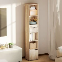 HOMCOM Bibliothèque, étagère à livres, meuble de rangement avec tiroir placard compartiments ouvertes, 30 x 24 x 158 cm naturel(m-10)