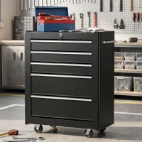 HOMCOM Carro de Herramientas para Taller con Ruedas 5 Cajones Armario con Cierre y Asa Lateral 61,5x33x82,5 cm Negro(m-9)