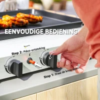 Outsunny Gasbarbecue met 8000BTU/2,4 KW, Grillwagen incl. 4 Roestvrijstalen Branders, Drukregelaar 77 x 44,5 x 19 cm Zilver+Zwart(m-5)