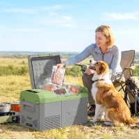 Outsunny Nevera Portátil Eléctrica 17,4L Refrigerador de Coche 12V-220V -20℃ a +20 ℃ con Pantalla Luz LED 61x34x32,4 cm Gris(m-8)