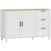 HOMCOM Modernes Sideboard mit Soft-Close-Türen, Kaffeebar-Schrank mit 3 Schubladen und verstellbarem Einlegeboden, Weiß(m-1)