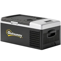Outsunny Nevera de Coche 16L -20℃-10℃ 12 / 24V DC y 100-240V CA con Modos ECO/MAX para Camping Viajes 60x32x26 cm Negro y Gris(m-1)