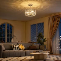HOMCOM Semi Flush Mount Modern Crystal Chandelier Ceiling Light, Crystal Ceiling Light Fixture with E14 Base, Silver Tone(m-2)