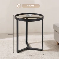 HOMCOM Runder Beistelltisch mit gehärteter Glasplatte und geometrischem Metallgestell für kleine Räume, Schwarz(m-3)