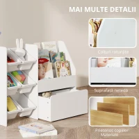 AIYAPLAY Mobilier depozitare copii depozitare jucării copii 6 cutii detașabile și cutie mare pe roți 100 x 30 x 80 cm alb(m-4)