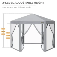 Outsunny 3 x 3(m) Pop Up Gazebo Hexagonal Foldable Canopy Tent Outdoor Event Shelter with Mesh Sidewall, Adjustable Height and Roller Bag, Grey(m-7)