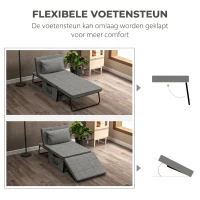 HOMCOM 4-in-1 opklapbed fauteuil voetenbank ligstoel 5-laags in hoogte verstelbaar grijs(m-6)