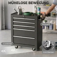 HOMCOM Werkzeugschrank, Werkzeugkiste, 5 Schubladen, rollbar, Stahl, Schwarz(m-6)
