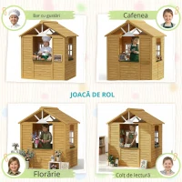 AIYAPLAY Căsuță de joacă din lemn pentru exterior cu ușă 3 ferestre 2 jardiniere pentru copii 3-8 ani 134,5 x 97 x 150 cm Maro(m-5)