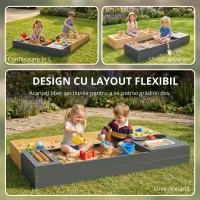 AIYAPLAY Set ladă pentru nisip 2 piese 150x90 cm lemn ladă de nisip cu bancă spațiu depozitare plită chiuvetă detașabilă mărgele abac Galben(m-8)