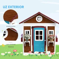 Outsunny Căsuță copii exterior casă de joacă exterioară cu ușă ferestre și jardiniere 114 x 126,4 x 135 cm Maro(m-7)