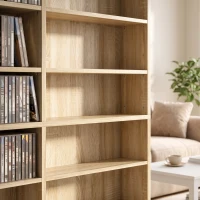 HOMCOM Meuble de rangement 1032 CDs / 594 DVDs, étagère multimédia, 24 compartiments et 18 étagères ajustables, chêne(m-9)