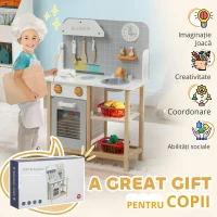 AIYAPLAY Bucătărie de jucărie cu accesorii, plită & cuptor, chiuvetă, ceas, rafturi, pentru 3-6 ani, Gri(m-5)