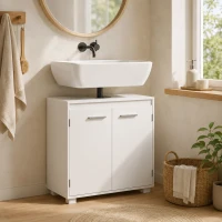 HOMCOM Mueble Bajo Lavabo de Baño Moderno Independiente con Abertura en U y Estante Ajustable Blanco(m-2)