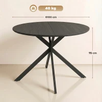 HOMCOM Table à Manger Ronde pour 4 Personnes 100 cm, Style Industriel avec Plateau Aspect Bois, Piètement Croisé en Acier, Noir(m-3)