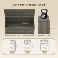 HOMCOM 127L Home Storage Box, with Safety Hinges - Dark Grey Wood-Effect(m-3)