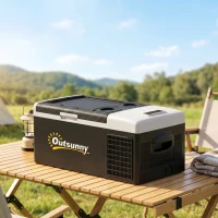 Outsunny Nevera de Coche 16L -20℃-10℃ 12 / 24V DC y 100-240V CA con Modos ECO/MAX para Camping Viajes 60x32x26 cm Negro y Gris(m-9)