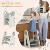 AIYAPLAY Treaptă pentru copii 3 trepte, scări de bucătărie pentru copii, pliabilă, înălțime ajustabilă de la 2 la 3 trepte, gri(m-6)