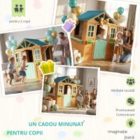 AIYAPLAY Căsuță de joacă pentru exterior cu tejghea de vânzare, ghiveci pentru plante, tablă de cretă, țintă, 4 bile 142 x 120 x 141,5 cm Multicolor(m-4)