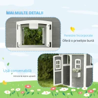 Outsunny Căsuță de joacă pentru copii, casă pentru interior și exterior cu ușă, ferestre și lădiță pentru flori, lemn de brad, gri(m-5)
