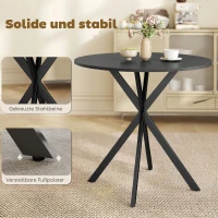 HOMCOM Ronde keukentafel, 80 cm, compact tafelblad, spaanplaat, metaal, zwart(m-6)