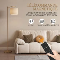 HOMCOM Lampadaire dimmable 2 températures de couleur avec télécommande, minuterie de 60 minutes, 160 cm, doré(m-6)