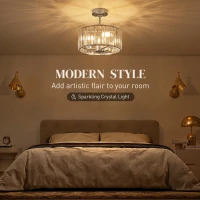 HOMCOM Semi Flush Mount Modern Crystal Chandelier Ceiling Light, Crystal Ceiling Light Fixture with E14 Base, Silver Tone(m-4)