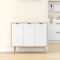 HOMCOM Buffet bas meuble de rangement 2 placards 3 portes motif chevrons étagères réglables 91,5 x 35 x 77,4 cm bois naturel(m-2)