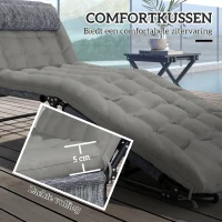 Outsunny Ligbed, 4-voudig verstelbare rugleuning, kussen, zijvak, hoofdsteun, 68 x 189 x 30 cm, Grijs(m-7)