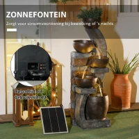 Outsunny Tuinfontein, baksteenlook, 5-traps, zonne-energie, LEDs, 107cm, kunsthars, Grijs/Bruin(m-4)